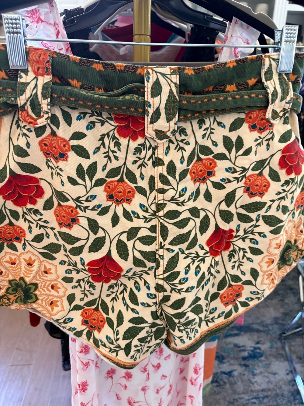FARM Rio Olive & Cream Embroidered Floral Mini Shorts - Picture 6 of 9